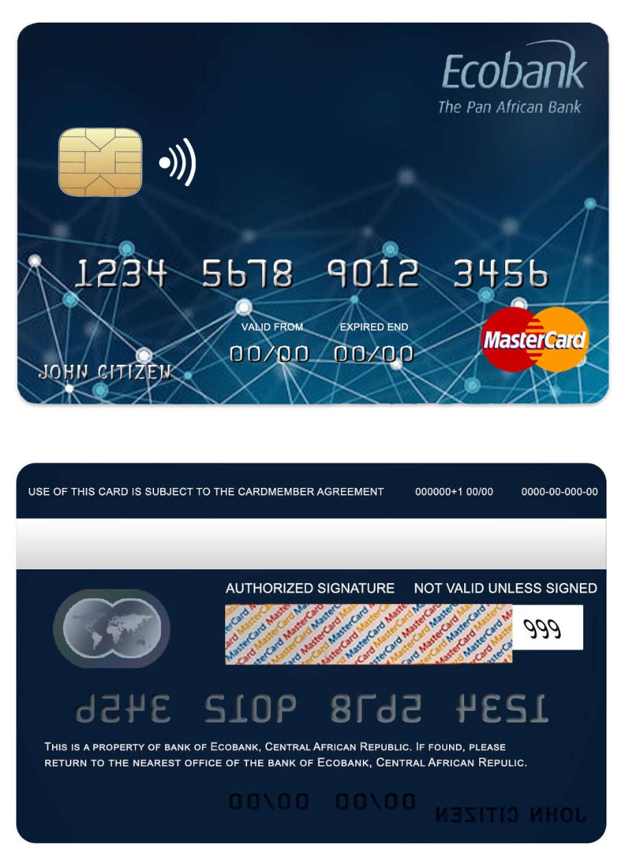Download Central African Republic Ecobank  bank mastercard Photoshop template